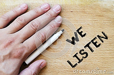 We listen text concept Stock Photo