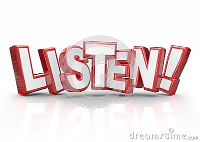 Listen Word 3d Red Letters Pay Attention Important Information Stock Photo