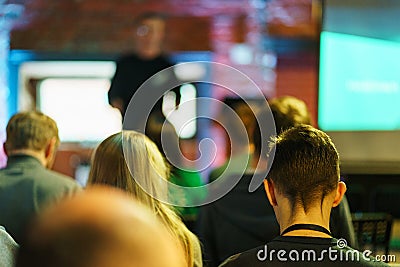 Listeners trained audience. Young people audience listen speaker during a lecture, training or presentation. Editorial Stock Photo