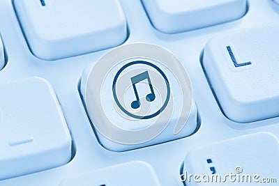 Listening download downloading streaming music internet blue com Stock Photo