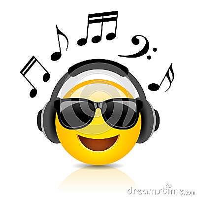Listening music emoji cartoon Vector Illustration