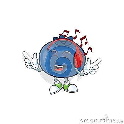 Listening music fresh blueberry character design with mascot Vector Illustration