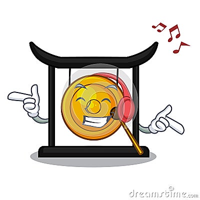 Listening music golden gong isolated with the mascot Vector Illustration