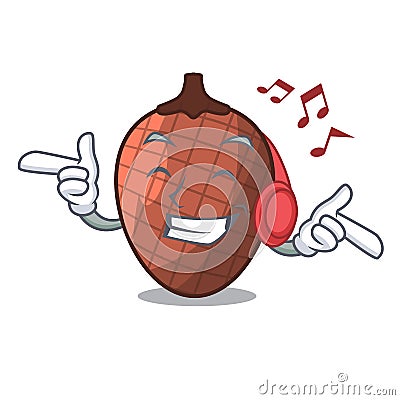 Listening music mascot cartoon of moriche palm fruits Vector Illustration