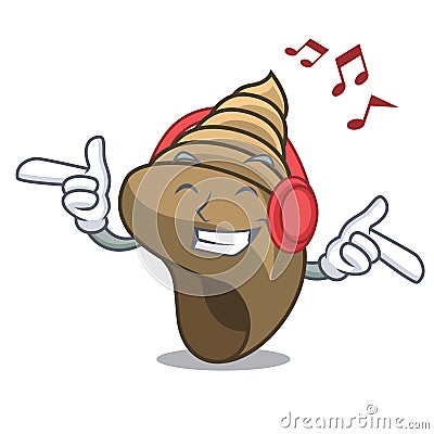Listening music spiral shell mascot cartoon Vector Illustration