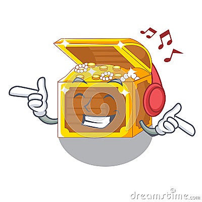 Listening music treasure underwater cartoons in the water Vector Illustration