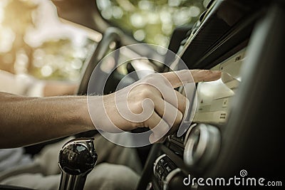 Listening Radio Music in Car Stock Photo