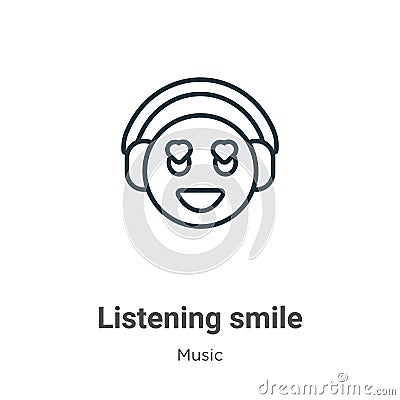 Listening smile outline vector icon. Thin line black listening smile icon, flat vector simple element illustration from editable Vector Illustration