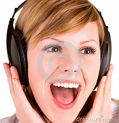 Listening to Music with Headphones Stock Photo