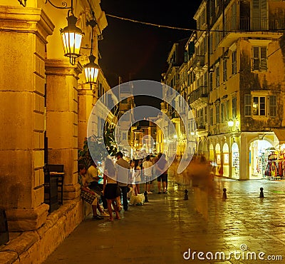 Liston, main promenade, at night, Corfu city, Greece Stock Photo