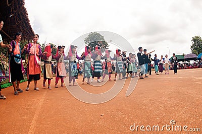 Lisu hill tribe traditional dancing in Thailand. Editorial Stock Photo