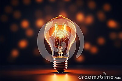 Lit 3D bulb gleams against void, showcasing tungstens incandescent glow Stock Photo