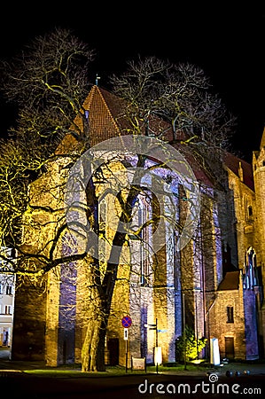 Lit Night Gothic Castle of the Teutonic knights Marienwerder in Kwidzyn, Poland Editorial Stock Photo