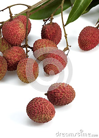 Litchi or Litchee, litchi sinensis, Exotic Fruits against White Background Stock Photo