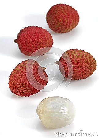 Litchi or Litchee, litchi sinensis, Exotic Fruits against White Background Stock Photo