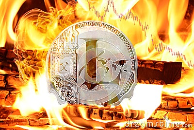 Litecoin buring in Bonfire Stock Photo