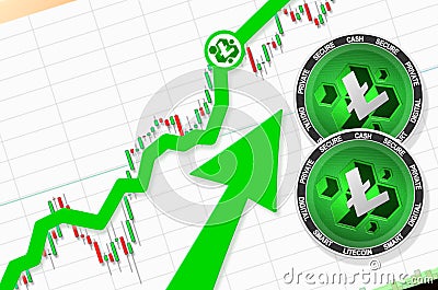 Litecoin Cash going up; Litecoin Cash LCC cryptocurrency price up; flying rate up success growth price chart Stock Photo