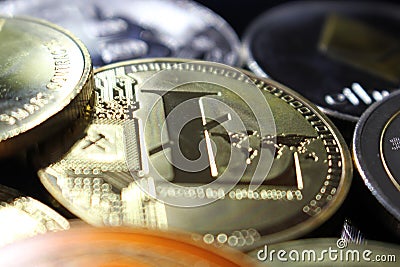 Litecoin crypto currency amoung other coins Stock Photo