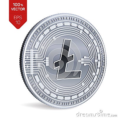 Litecoin. Crypto currency. 3D isometric Physical coin. Digital currency. Silver coin with Litecoin symbol on white backgr Cartoon Illustration