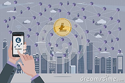 Litecoin Cryptocurrency and Blockchain Network Stock Photo