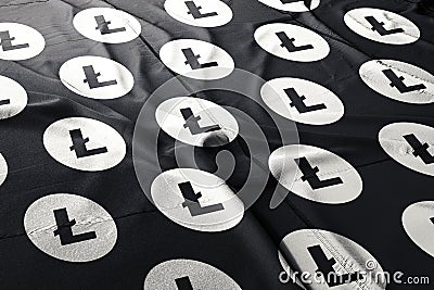 Litecoin LTC cryptocurrency 3d render flag Stock Photo