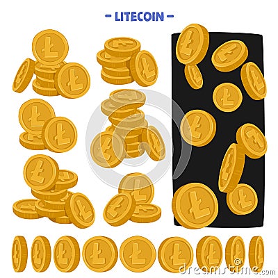 Litecoin Is A Peer-to-peer Cryptocurrency Coins, Known For Faster Transaction Confirmations And A Different Hashing Vector Illustration