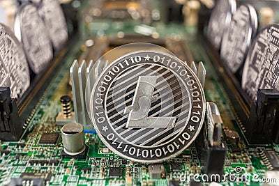 Litecoin on a technology circuit Stock Photo