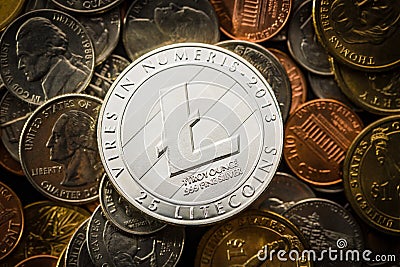 Litecoins. Digital cryptocurrency. Editorial Stock Photo