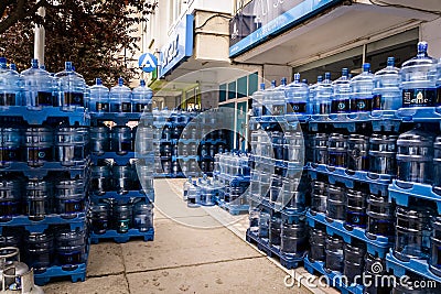 Bottled Drinking Water In Front Of Seller Editorial Stock Photo