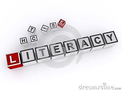 literacy word block on white Stock Photo