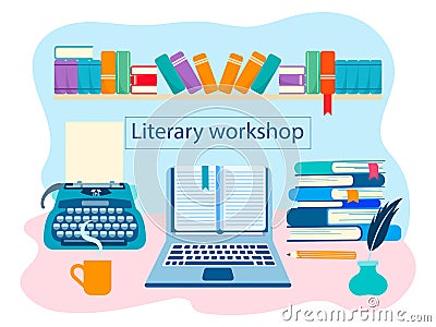 Literary workshop the book world Vector Illustration