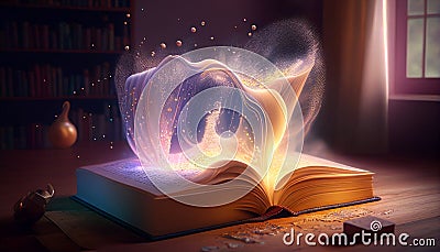 Literary world: magic book on the table, the magic of words Stock Photo