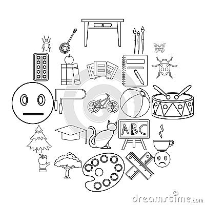 Literate icons set, outline style Vector Illustration