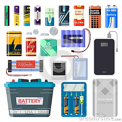 Lithium batteries set Vector Illustration