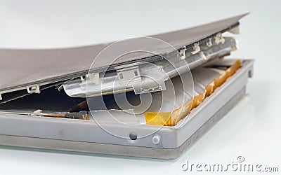 Battery which has expanded. Stock Photo
