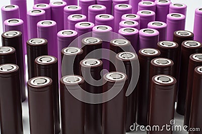 Lithium ion 18650 size industrial batteries Stock Photo