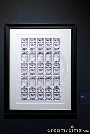 Lithography titled Soup cans by Banksy, Salone degli Incanti. Trieste Editorial Stock Photo