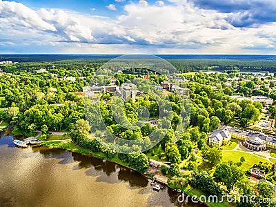 Lithuania, Baltic States: aerial UAV view of Druskininkai, a spa town on the Nemunas river Stock Photo