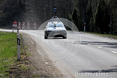 Lithuania, Google Street View vehicle driving through Neringa municipality. 21 03 2021 Editorial Stock Photo