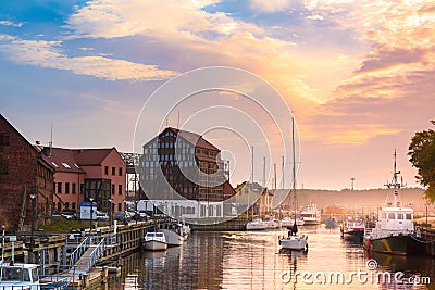 Klaipeda at night. Old Town and Dane river. Lithuania Stock Photo