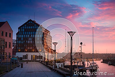 Klaipeda at night. Old Town and Dane river. Lithuania Stock Photo