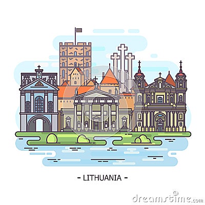 Lithuanian monuments or Lithuania landmark Vector Illustration