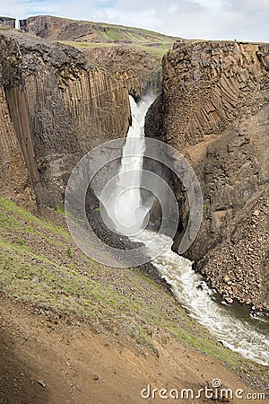 Litlanesfoss waterfall and basaltic rocks, Iceland Stock Photo