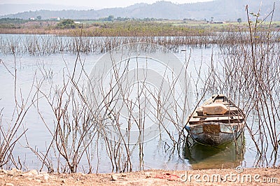 A litte boat on the lake in DucTrong- LamDong- VietNam Editorial Stock Photo