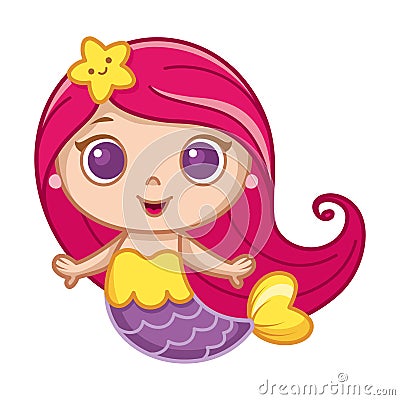 Littel Mermaid Cartoon Vector Illustration Vector Illustration