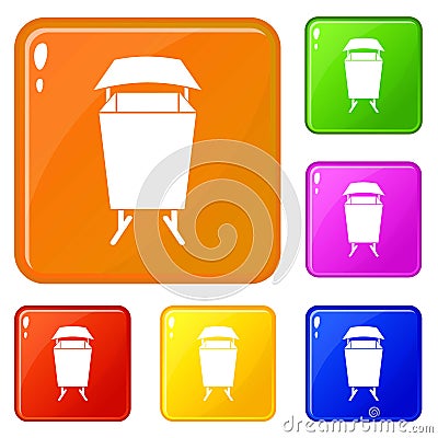 Litter waste bin icons set vector color Vector Illustration