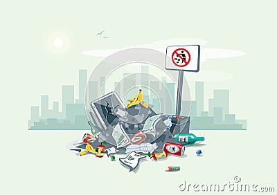 Littering Garbage Trash Stack on the Street Road Vector Illustration