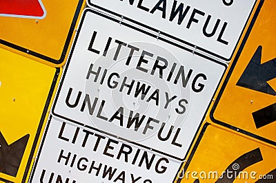 Littering Highways Unlawful Signs Stock Photo