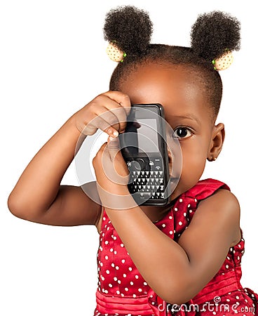 Little african american girl with mobile phone Stock Photo
