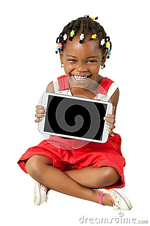 Little african american girl holding tablet pc Stock Photo